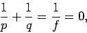 \begin{displaymath}
\frac{1}{p} + \frac{1}{q} = \frac{1}{f} = 0,
\end{displaymath}