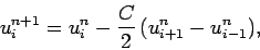 \begin{displaymath}
u_i^{n+1} = u_i^n -\frac{C}{2}\,(u_{i+1}^n-u_{i-1}^n),
\end{displaymath}