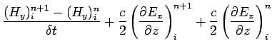 $\displaystyle \frac{(H_y)_i^{n+1}-(H_y)_i^n}{\delta t} +\frac{c}{2}\left(\frac{...
...z}\right)_i^{n+1}
+ \frac{c}{2}\left(\frac{\partial E_x}{\partial z}\right)_i^n$