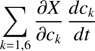 $\displaystyle \sum_{k=1,6}\frac{\partial X}{\partial c_k} \,\frac{dc_k}{dt}$