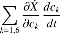 $\displaystyle \sum_{k=1,6}\frac{\partial \dot{X}}{\partial c_k} \,\frac{dc_k}{dt}$