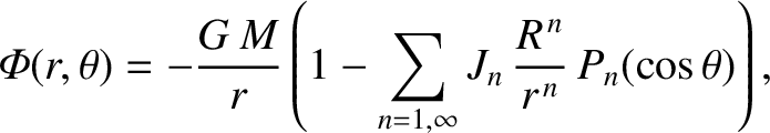 $\displaystyle {\mit\Phi}(r,\theta)= -\frac{G\,M}{r} \left(1-\sum_{n=1,\infty}J_n\,\frac{R^{\,n}}{r^{\,n}}\,P_n(\cos\theta)\right),$