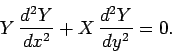 \begin{displaymath}
Y  \frac{d^2 Y}{d x^2} + X \frac{d^2 Y}{d y^2} = 0.
\end{displaymath}