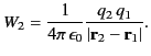 $\displaystyle W_2 = \frac{1}{4\pi\,\epsilon_0} \frac{q_2 \,q_1}{\vert{\bf r}_2 - {\bf r}_1\vert}.$