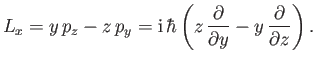 $\displaystyle L_x = y\,p_z-z\,p_y = {\rm i}\,\hbar\left(z\,\frac{\partial}{\partial y} - y\,\frac{\partial}{\partial z}\right).$