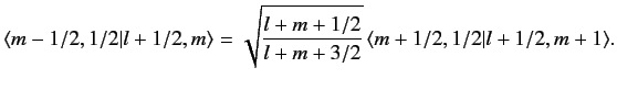 $\displaystyle \langle m-1/2, 1/2\vert l+1/2, m\rangle = \sqrt{\frac{l+m+1/2}{l+m+3/2}}\, \langle m+1/2, 1/2\vert l+1/2, m+1\rangle.$