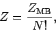 \begin{displaymath}
Z = \frac{Z_{\rm MB}}{N!},
\end{displaymath}