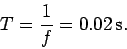 \begin{displaymath}
T = \frac{1}{f} = 0.02 {\rm s}.
\end{displaymath}
