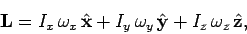 \begin{displaymath}
{\bf L} = I_x \omega_x \hat{\bf x} + I_y \omega_y \hat{\bf y} + I_z \omega_z \hat{\bf z},
\end{displaymath}