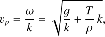 $\displaystyle v_p = \frac{\omega}{k} = \sqrt{\frac{g}{k} + \frac{T}{\rho}\,k},$