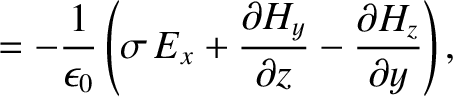 $\displaystyle =-\frac{1}{\epsilon_0}\left(\sigma\,E_x+ \frac{\partial H_y}{\partial z}-\frac{\partial H_z}{\partial y}\right),$