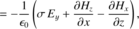 $\displaystyle =-\frac{1}{\epsilon_0}\left(\sigma\,E_y + \frac{\partial H_z}{\partial x}-\frac{\partial H_x}{\partial z}\right),$