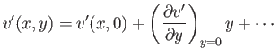 $\displaystyle v'(x,y) = v'(x,0) + \left(\frac{\partial v'}{\partial y}\right)_{y=0} y+\cdots$