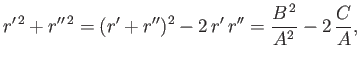 $\displaystyle r'^{\,2}+r''^{\,2} = (r'+r'')^2- 2\,r'\,r'' = \frac{B^{\,2}}{A^2} - 2\,\frac{C}{A},$