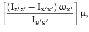 $\displaystyle \left[\frac{(I_{z'z'}-I_{x'x'})\,\omega_{x'}}{I_{y'y'}}\right]\mu,$