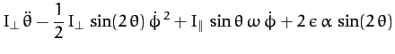 $\displaystyle I_\perp\,\ddot{\theta} - \frac{1}{2}\,I_\perp\,\sin(2\,\theta)\,\...
...parallel}\,\sin\theta\,\omega\,\dot{\phi}
+2\,\epsilon\,\alpha\,\sin(2\,\theta)$