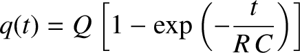 $\displaystyle q(t) = Q\left[1- \exp\left(-\frac{t}{R\,C}\right)\right]$