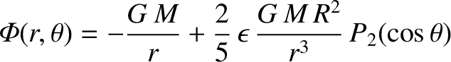 $\displaystyle {\mit\Phi}(r,\theta)=-\frac{G\,M}{r} +\frac{2}{5}\,\epsilon\,\frac{G\,M\,R^2}{r^3}\,P_2(\cos\theta)$
