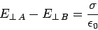 \begin{displaymath}
E_{\perp A} - E_{\perp  B} = \frac{\sigma}{\epsilon_0}
\end{displaymath}