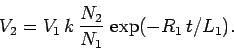 \begin{displaymath}
V_2 = V_1  k  \frac{N_2}{N_1}  \exp(-R_1  t/L_1).
\end{displaymath}