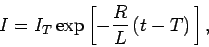 \begin{displaymath}
I= I_T \exp \left[ - \frac{R}{L}  (t-T) \right],
\end{displaymath}