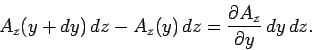 \begin{displaymath}
A_z(y+dy) dz - A_z(y) dz = \frac{\partial A_z}{\partial y}  dy dz.
\end{displaymath}