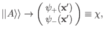 $\displaystyle \vert\vert A\rangle\rangle \rightarrow \left(\! \begin{array}{c}\psi_+({\bf x}') \\ \psi_-({\bf x}')\end{array}\!\right)\equiv \chi,$