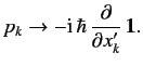 $\displaystyle p_k \rightarrow -{\rm i}\,\hbar\,\frac{\partial}{\partial x_k'}\, {\bf 1}.$