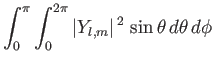 $\displaystyle \int_0^\pi\int_0^{2\pi}\vert Y_{l,m}\vert^{ 2} \sin\theta d\theta d\phi$