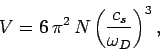 \begin{displaymath}
V = 6\,\pi^2\, N \left(\frac{c_s}{\omega_D}\right)^3,
\end{displaymath}